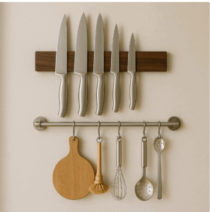 벽면을 활용한 조리도구 수납