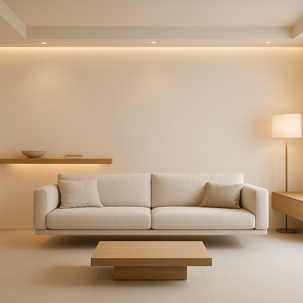 바닥이 보이도록 플로팅 가구로 꾸민 거실