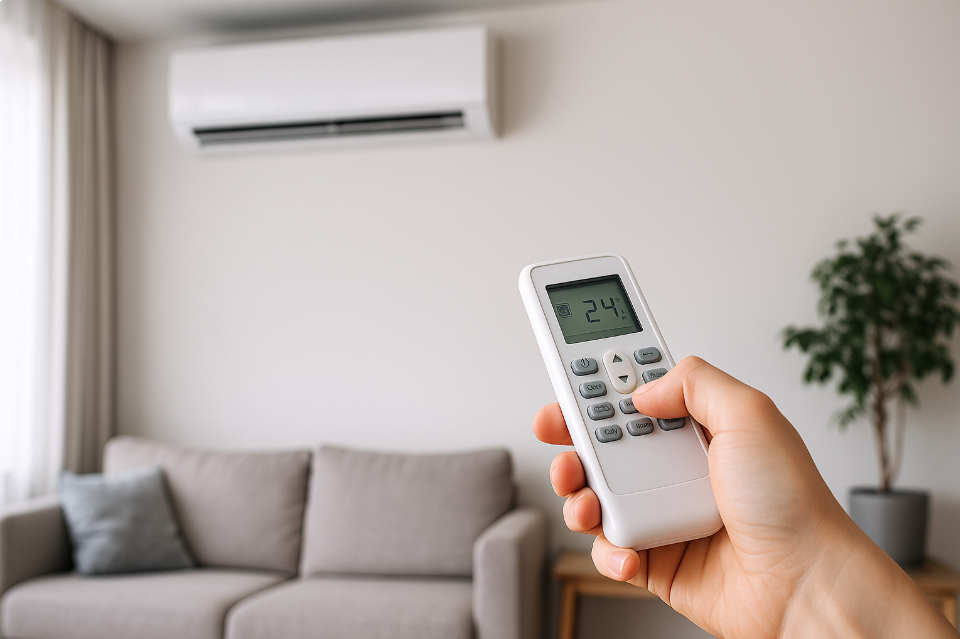 거실에 설치된 벽걸이형 에어컨