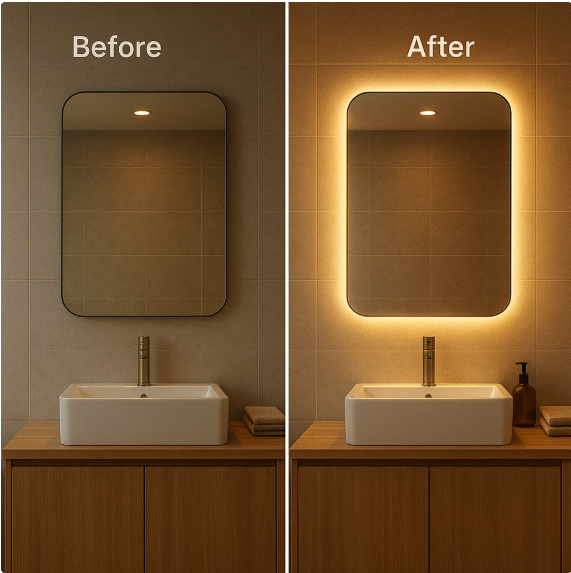 조명과 거울의 조합