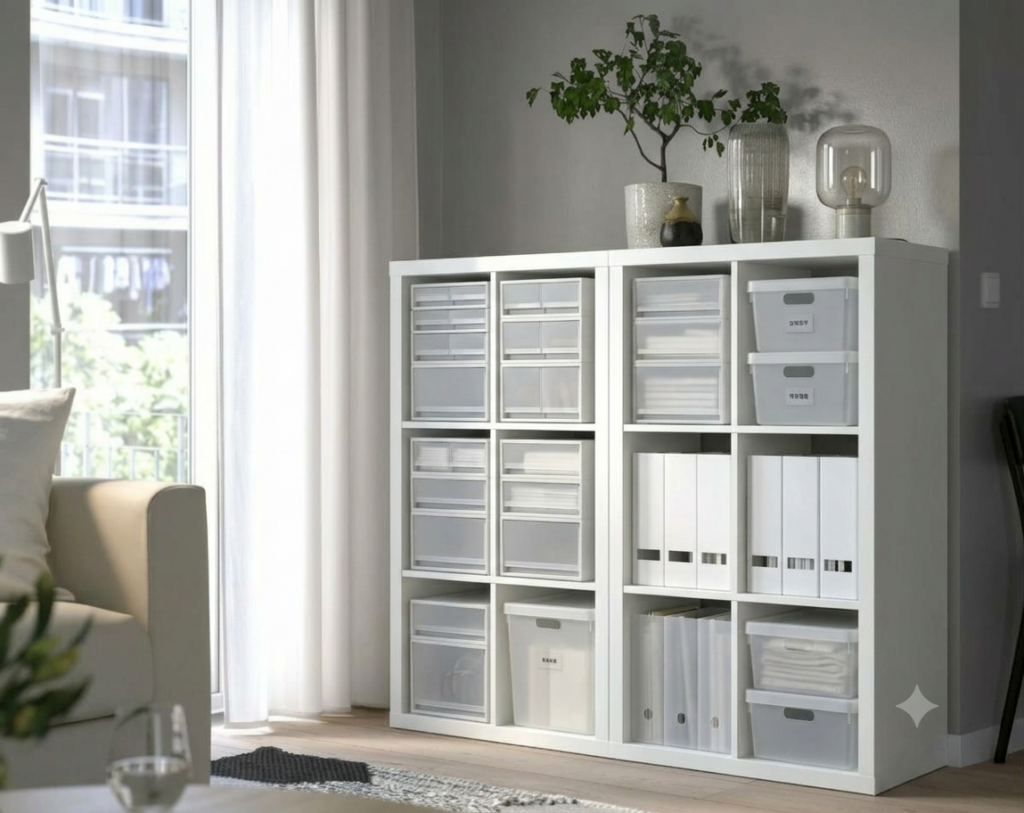 이케아 선반에 무인양품 박스 조합